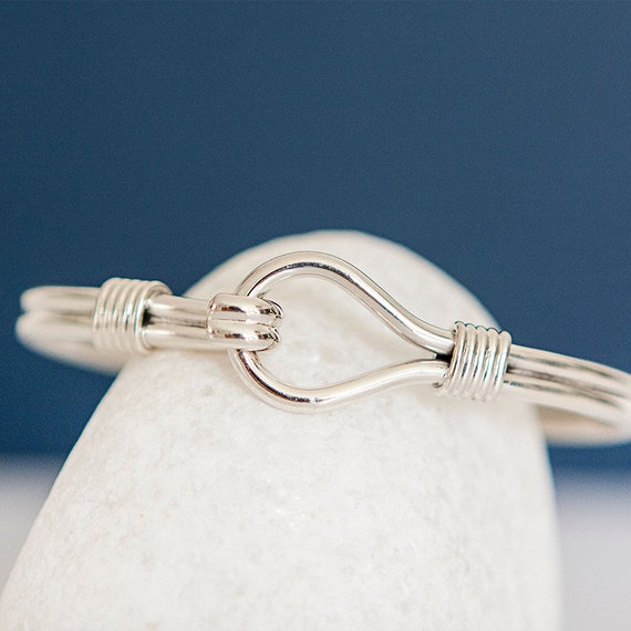 Sterling Silver Rope Hook and Loop Bangle Bracelet With