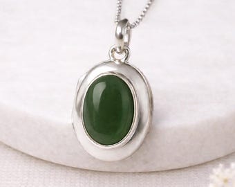 Personalised Sterling Silver Nephrite Jade Gemstone Locket Necklace With Photos