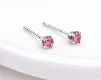Sterling Silver Pink Tourmaline Micro Stud Earrings – 3mm