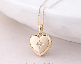 Personalised Gold Plated Sterling Silver North Star Heart Photo Locket Necklace
