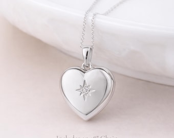 Personalised Sterling Silver North Star Heart Photo Locket Necklace