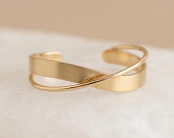 Adjustable Crossover Cuff Bangle with Gold Plating
