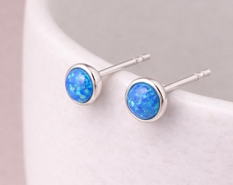 Sterling Silver Blue Opal Stud Earrings – 6mm