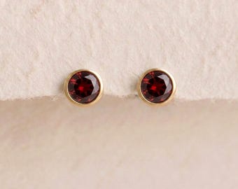 July Ruby Birthstone Stud Earrings in Gold Plated Sterling Silver