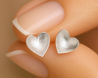Sterling Silver Curved Heart Stud Earrings
