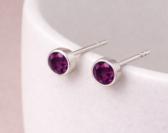 Sterling Silver February Amethyst Birthstone Stud Earrings – 7mm