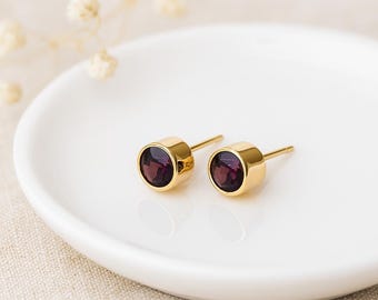 Amethyst Stud Earrings • 18ct Gold-Plated Sterling Silver • February Birthstone Gift • Purple CZ Studs • Elegant Gift for Her •