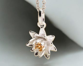 Personalised Sterling Silver July Lotus Waterlily Birth Flower Necklace
