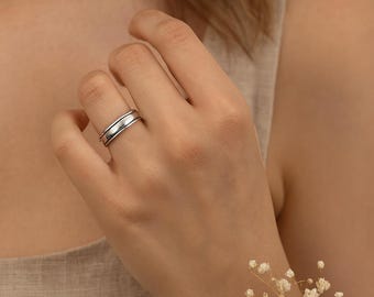 Personalised Recycled Sterling Silver Slim Spinner Ring – 5mm