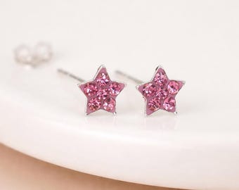 Sterling Silver Pink Star Stud Earrings – 5mm