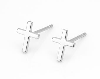 Sterling Silver Cross Stud Earrings – 9mm x 7mm