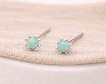 Sterling Silver Green Opal Micro Stud Earrings – 4mm