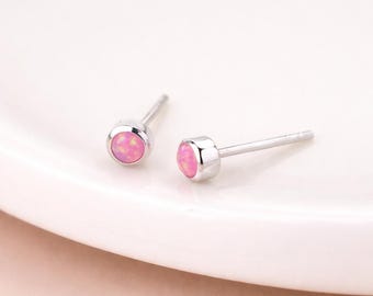 Sterling Silver Pink Opal Micro Stud Earrings – 3mm