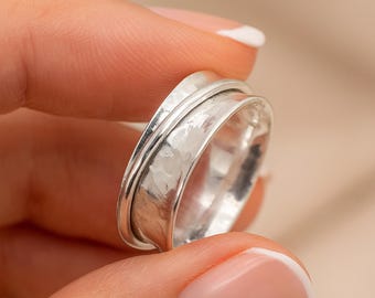Personalised Wide Sterling Silver Spinner Ring