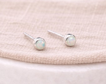 Sterling Silver White Opal Micro Stud Earrings – 4mm