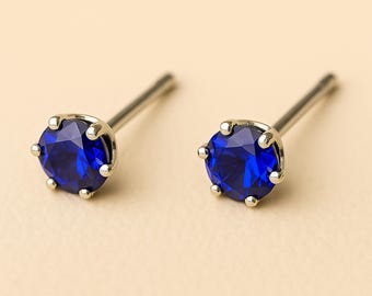 Mini Sterling Silver Sapphire Stud Earrings