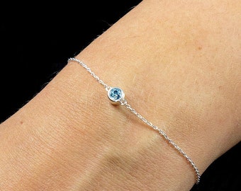 Genuine Aquamarine CZ Bracelet in Sterling Silver, Aquamarine Birthstone, 19th Wedding Anniversary Gift, March Birthday