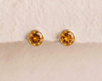 November Citrine Birthstone Stud Earrings in Gold Plated Sterling Silver