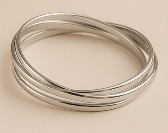 Sterling Silver Interlocking Russian Wedding Ring Triple Bangle
