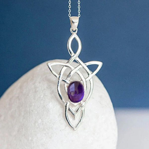 Genuine Amethyst Celtic Knot Necklace in Sterling Silver, Motherhood Knot, 6th Wedding Anniversary Gift, February Birthday