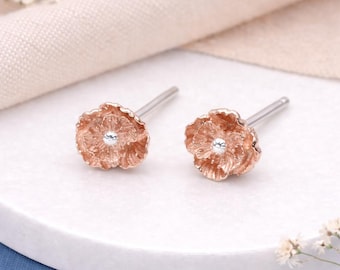 Sterling Silver And Rose Gold Poppy Flower Stud Earrings – 7mm