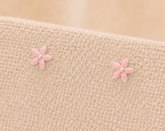 4mm Sterling Silver Pink Forget Me Not Stud Earrings