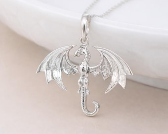 Personalised Sterling Silver Wyvern Dragon Pendant Necklace