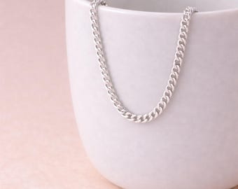 Sterling Silver 4mm Flat Curb Chain Necklace – 16in To 20in