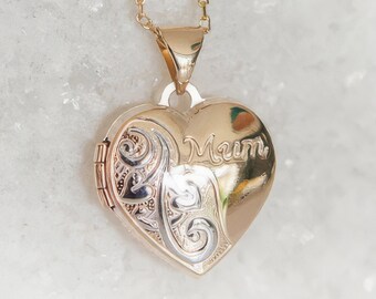 Personalised Solid 9ct Yellow Gold Mum Heart Locket