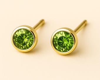 Gold Plated Sterling Silver August Peridot Birthstone Stud Earrings