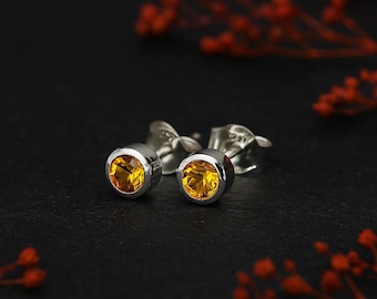 Sterling Silver November Citrine Birthstone Stud Earrings