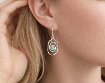 Molten Sterling Silver Blue Opal Spiral Drop Earrings