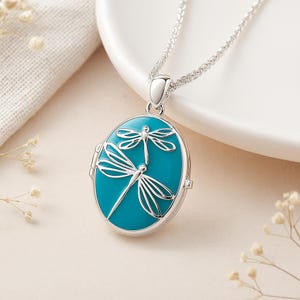 Personalisierte Sterling Silber Blau Libelle Locket