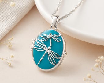 Personalised Sterling Silver Blue Dragonfly Locket