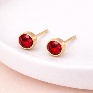 Gold Plated Sterling Silver July Ruby Birthstone Stud Earrings – 7mm