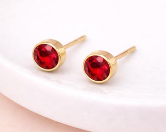 Gold Plated Sterling Silver July Ruby Birthstone Stud Earrings – 7mm