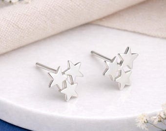 Sterling Silver Galaxy Star Stud Earrings – 8mm
