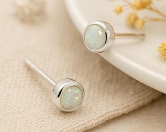 Sterling Silver White Opal Mini Stud Earrings