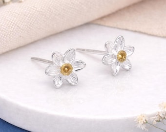 Sterling Silver And Gold Daffodil Stud Earrings – 6mm