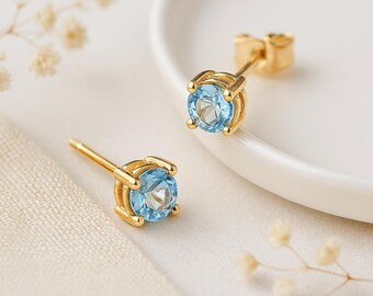 Solid 9ct Gold March Aquamarine Birthstone Stud Earrings