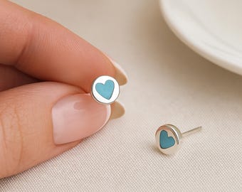 Sterling Silver Turquoise Heart Stud Earrings – 6mm