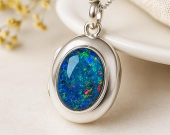 Personalised Sterling Silver Opal Triplet Gemstone Locket