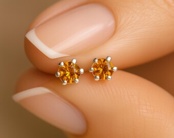 Sterling Silver Citrine Micro Stud Earrings