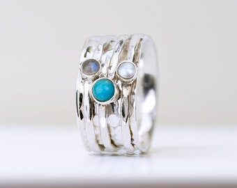 Personalised Sterling Silver Turquoise Spinning Ring