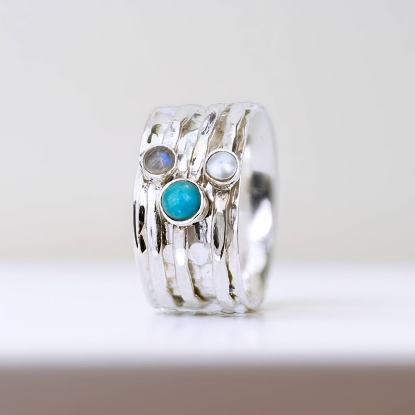 Personalised Sterling Silver Turquoise Spinning Ring