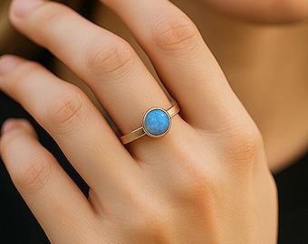 Sterling Silver Blue Opal Solitaire Ring