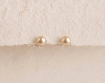 Personalised Tiny Champagne Freshwater Pearl Stud Earrings In Sterling Silver