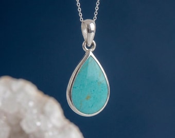 Personalised Turquoise Teardrop Pendant Necklace in Sterling Silver