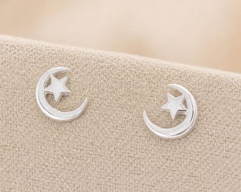 6mm Sterling Silver Moon and Star Stud Earrings
