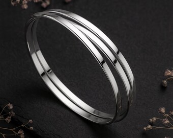 Sterling Silver Interlocking Russian Wedding Ring Triple Bangle